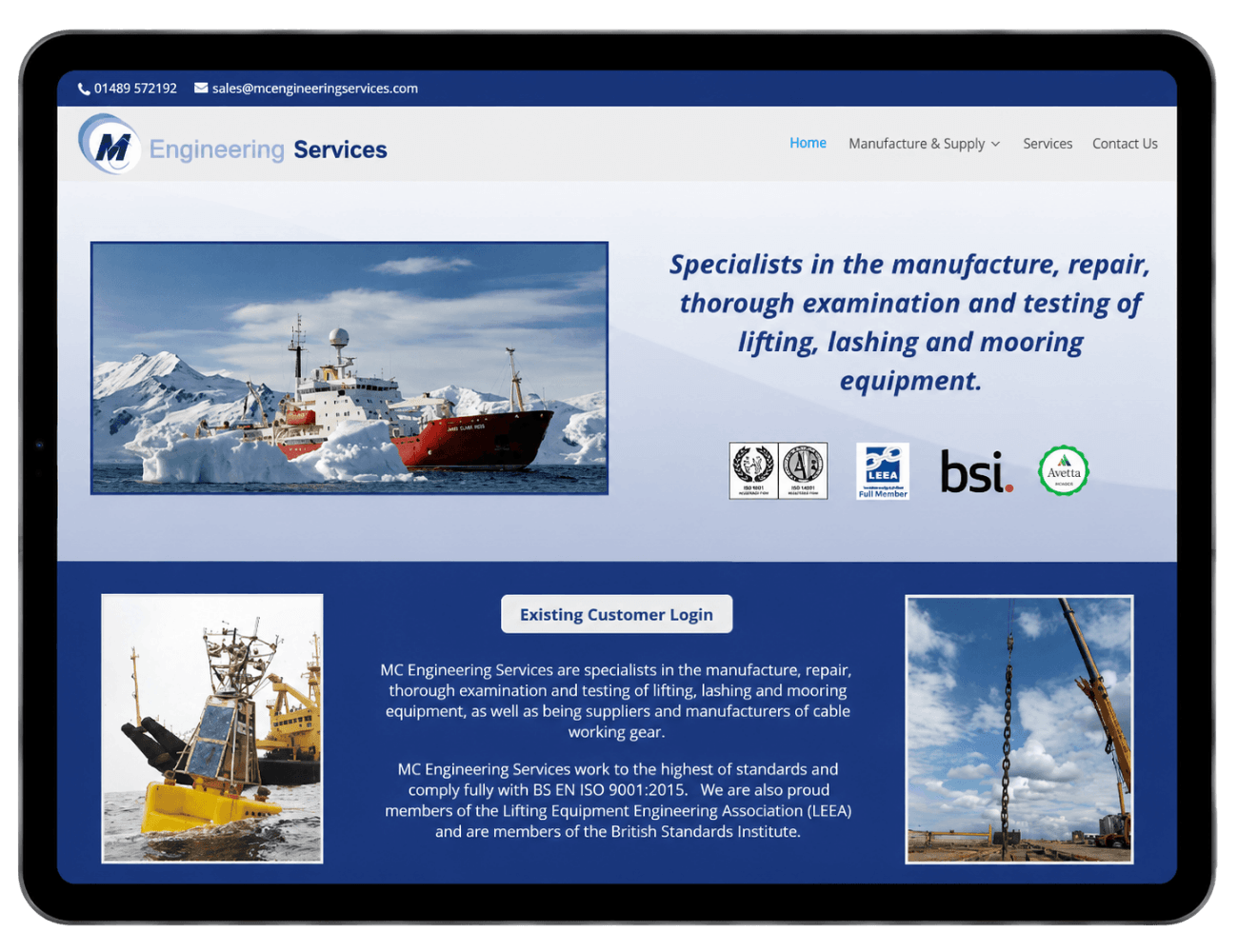 MC Engineering Services Sticky Websites MC Engineering Services Limited. Marine Load Testing and Engineering Services